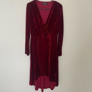 Velvet hi-low wrap dress